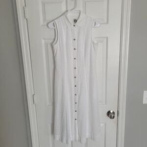 Anne Klein White Embroided Shortsleeves Midi Dress SIZE 4